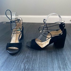 Sam Edelman Block Heel Sandal Serene Black Suede Leather Lace Up